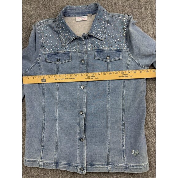 Quacker Factory DreamJeannes Jacket Womens Large Blue Denim Rhinestone Snap - Picture 3 of 5